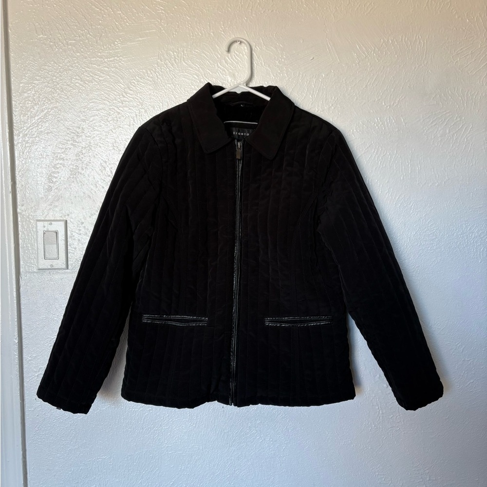 Braetan Black Quilted Women's Puffer Jacket with leather accents - Picture 1 of 11